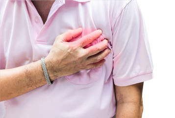 Obraz na płótnie Canvas Man having chest pain - heart attack isolated on white backgroun