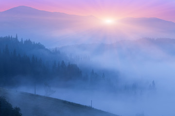 Fototapeta na wymiar Majestic sunset in the mountains landscape. Carpathian mountins, Ukraine.