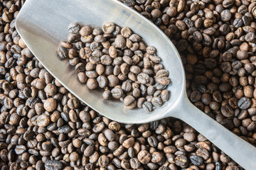 Roasted coffee beans.