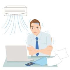 エアコンで冷える男性