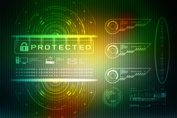 Security concept: Lock on digital screen, contrast, 3d render