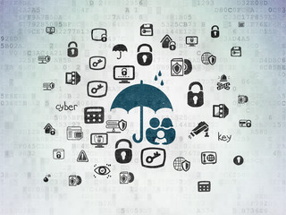Naklejka premium Protection concept: Family And Umbrella on Digital Data Paper background