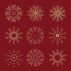 Fototapeta na wymiar Set of 9 vector abstract snowflakes