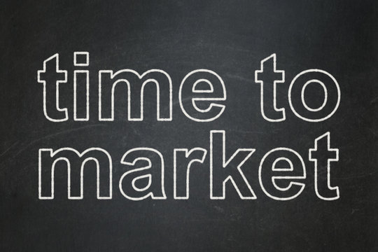 Timeline concept: Time to Market on chalkboard background