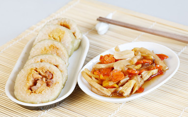 Sticky rice cake or banh tet with fermented radish