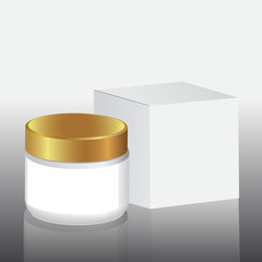 Bank for cream, packaging of cosmetics, reflected on the surface