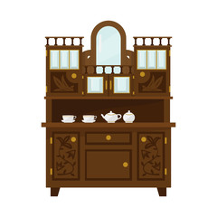 Antique Wooden Cupboard With China