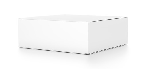 White flat horizontal rectangle blank box from side angle.