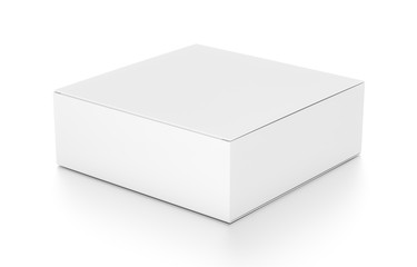 White flat horizontal rectangle blank box from top side angle.