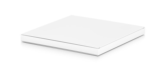 White wide thin flat horizontal rectangle blank box from side angle.