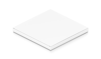 White thin flat horizontal rectangle blank box from isometric angle.