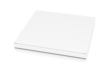White thin flat horizontal rectangle blank box from top side closeup angle.