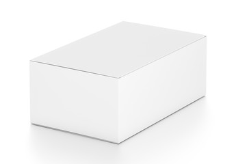 White wide horizontal rectangle blank box from side angle.