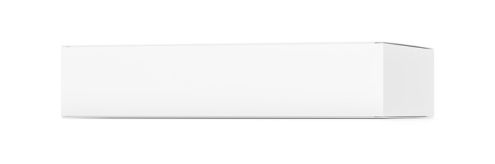 White wide flat horizontal rectangle blank box from side far angle.