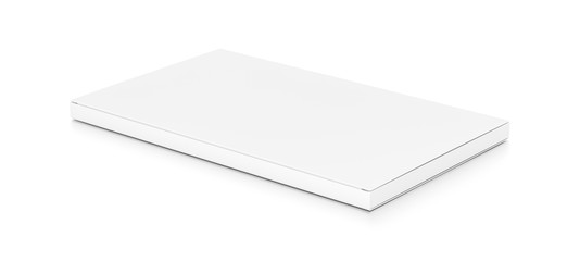 White wide thin flat horizontal rectangle blank box from top side angle.