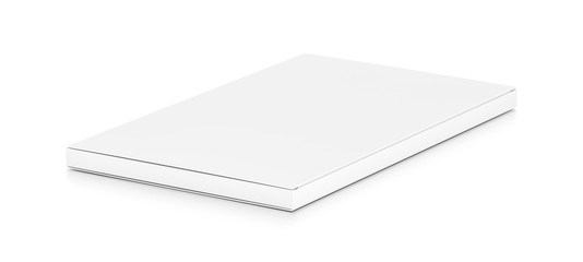 White wide thin flat horizontal rectangle blank box from side angle.