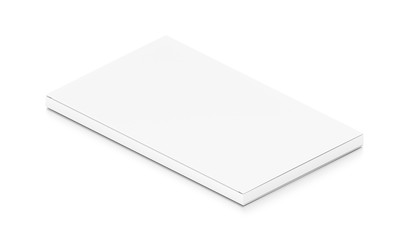 White wide thin flat horizontal rectangle blank box from isometric angle.