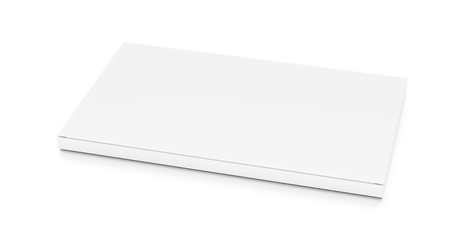 White wide thin flat horizontal rectangle blank box from top side closeup angle.