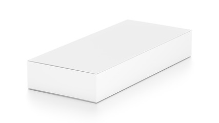 White wide flat horizontal rectangle blank box from side angle.