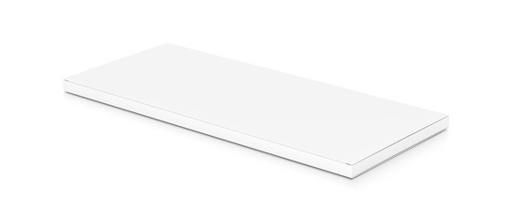 White wide thin flat horizontal rectangle blank box from top side angle.