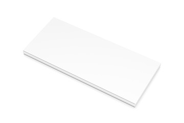 White wide thin flat horizontal rectangle blank box from top side angle.