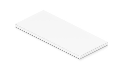 White wide thin flat horizontal rectangle blank box from isometric angle.