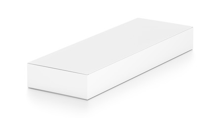 White wide flat horizontal rectangle blank box from side angle.
