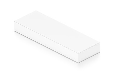 White wide flat horizontal rectangle blank box from isometric angle.