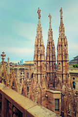 View of spiers in the Duomo of Milan,Italy