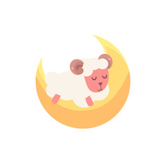 Toy Sheep Sleeping On The Crescent