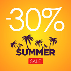 Summer Sale orange banner. Palm silhouette and text on orange background.