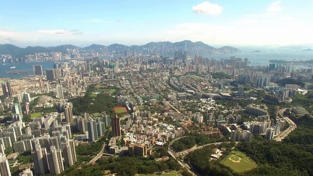 A skyline aerial view of Hong Kong, Kowloon
