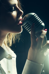 sexy woman with microphone