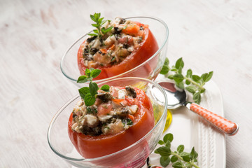 stuffed tomatoes with mozzarella black olives