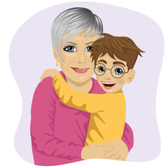 Grandmother hugging her cute grandson