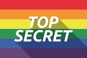 Vector long shadow Gay Pride flag with    the text TOP SECRET