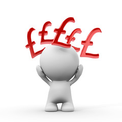 3d person with shiny red pound signs around the head