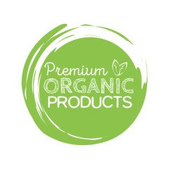 Organic product badge, vintage label with hand drawn lettering Natural cosmetics.