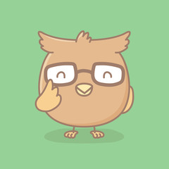 Owl cartoon illustration isolated on green background