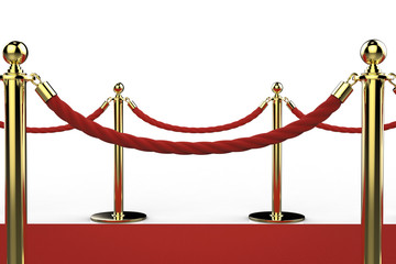 golden pillar with rope barrier on red carpet