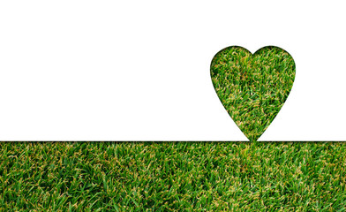Nachhaltige Reklame: Herz auf Gras Hintergrund ausgeschnitten. 