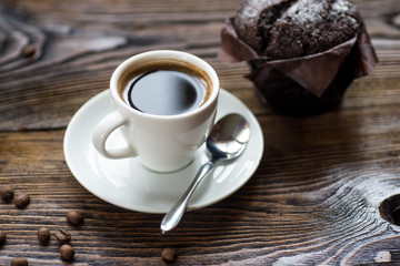 Classic style espresso shot with chip muffin