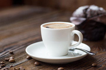 Classic style espresso shot with chip muffin