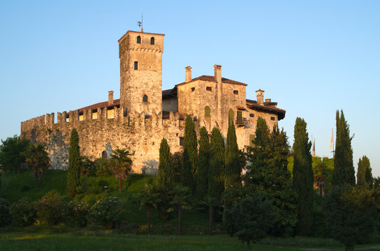 Sunset light at medieval Villalta castle, Fagagna, Friuli, Italy
