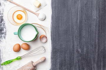 Baking and cooking concept, variety of ingredients and utensils