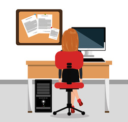 business woman in workspace isolated icon design, vector illustration  graphic 