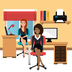 businesswomen in workspace isolated icon design, vector illustration  graphic 