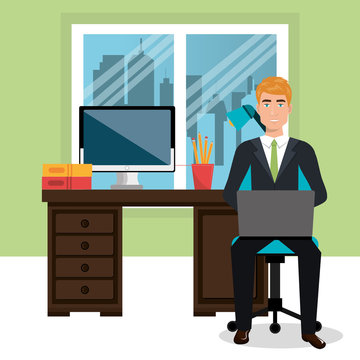 businessman in workspace isolated icon design, vector illustration  graphic 