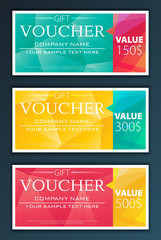 Gift voucher template with modern flat pattern