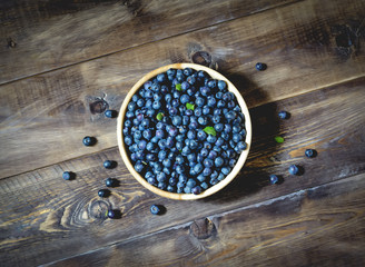 Blueberries in a bowl. Top view